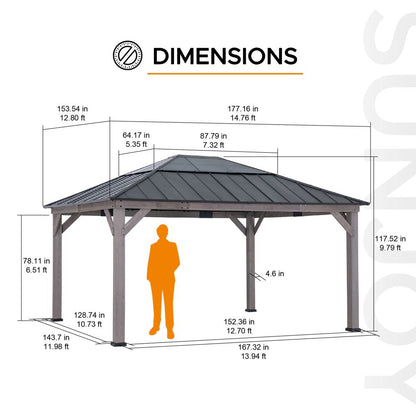 Mazonvintage 13x15 Wooden Gazebo with Translucent Skylight and Ceiling Hook - Driftwood Cedar