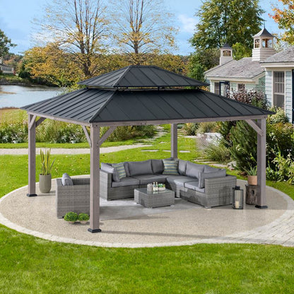 Mazonvintage 13x15 Wooden Backyard Gazebo with Ceiling Hook - Driftwood Cedar