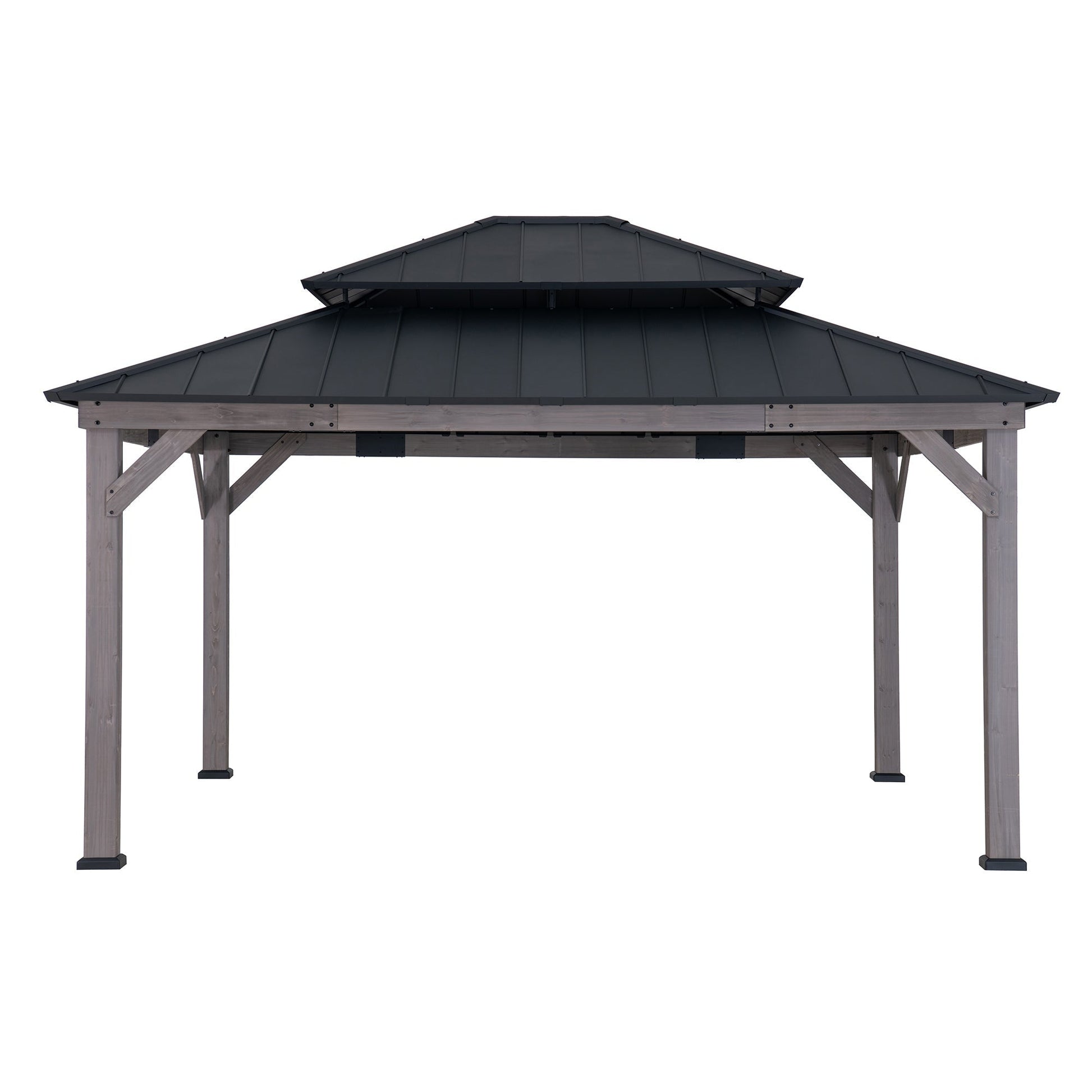 Mazonvintage 13x15 Wooden Backyard Gazebo with Ceiling Hook - Driftwood Cedar