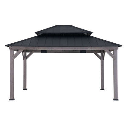 Mazonvintage 13x15 Wooden Backyard Gazebo with Ceiling Hook - Driftwood Cedar