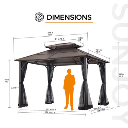 Mazonvintage 10x12 Metal Hardtop Gazebo with Netting and Ceiling Hook