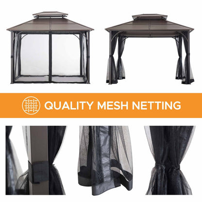 Mazonvintage 10x12 Metal Hardtop Gazebo with Netting and Ceiling Hook