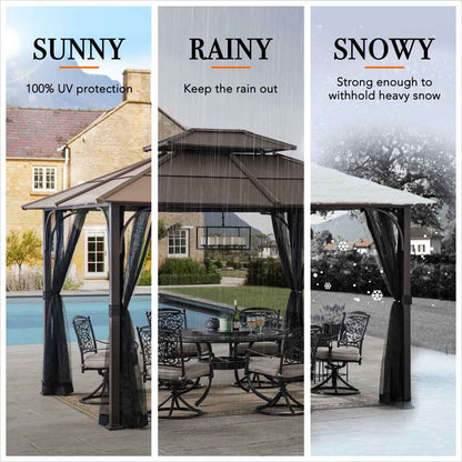 Mazonvintage 10x12 Metal Hardtop Gazebo with Netting and Ceiling Hook