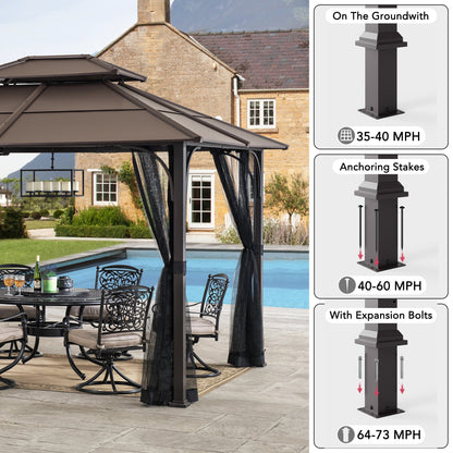 Mazonvintage 10x12 Metal Hardtop Gazebo with Netting and Ceiling Hook