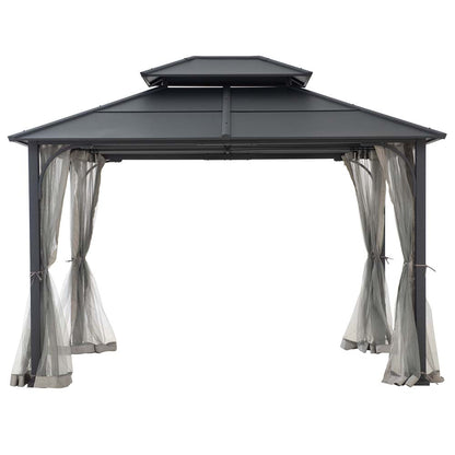 Mazonvintage 10x12 Metal Hardtop Gazebo with Netting and Ceiling Hook -Black
