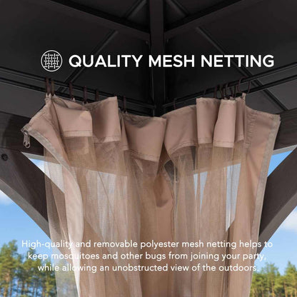 Mazonvintage 15x13 Hardtop Steel Gazebo with Netting, Ceiling Hook & Realistic Woodgrain Finish