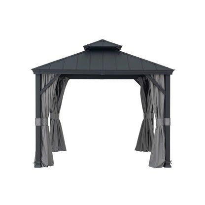Mazonvintage 10x10 Hardtop Gazebo with Aluminum Frame, Netting, and Curtain