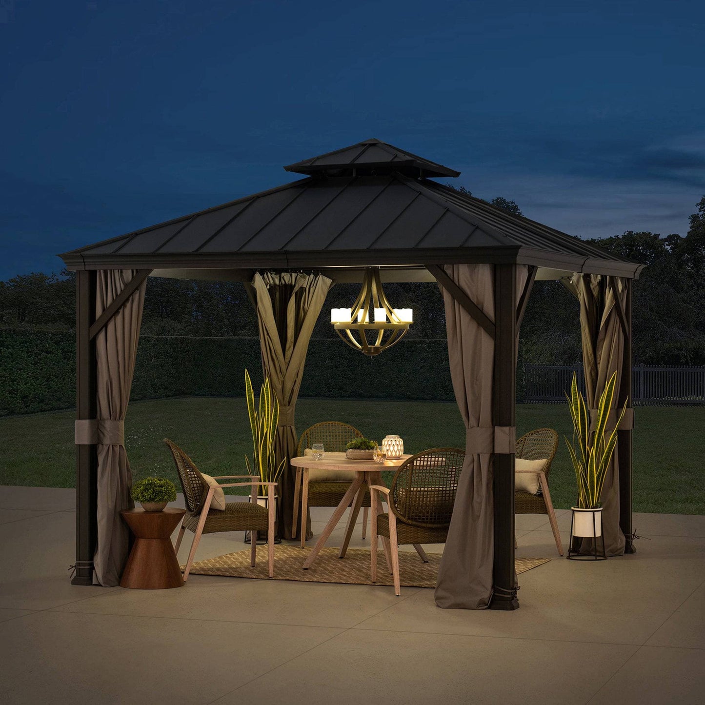 Mazonvintage 10x10 Hardtop Gazebo with Aluminum Frame, Netting, and Curtain