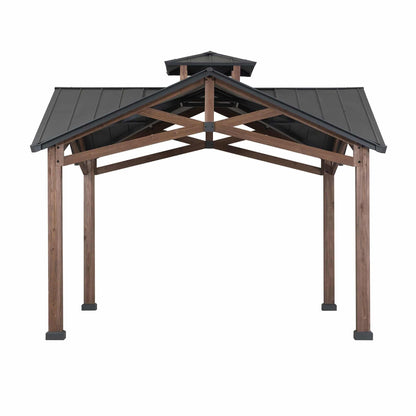 Mazonvintage 12.5x12.5 Wooden Frame Hardtop Gazebo with Ceiling Hook