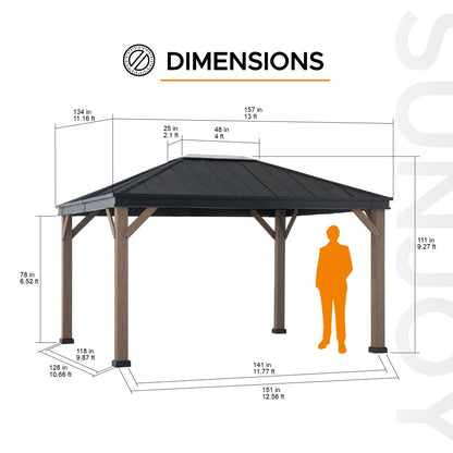 Mazonvintage 11x13 Black Steel Hardtop Gazebo with Skylight