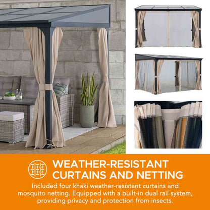 Mazonvintage 10x12 Polycarbonate Roof Wall Mounted Gazebo, Lean to Gazebo with Curtain and Netting