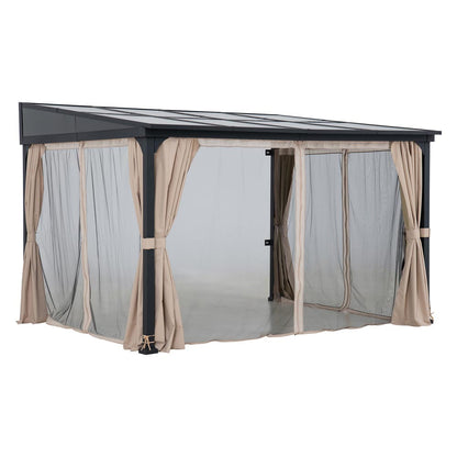Mazonvintage 10x12 Polycarbonate Roof Wall Mounted Gazebo, Lean to Gazebo with Curtain and Netting