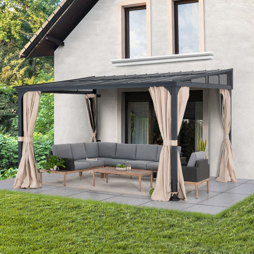 Mazonvintage 10x12 Metal Roof Wall Mounted Gazebo, Lean to Gazebo with Curtain and Netting