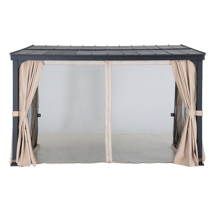 Mazonvintage 10x12 Metal Roof Wall Mounted Gazebo, Lean to Gazebo with Curtain and Netting