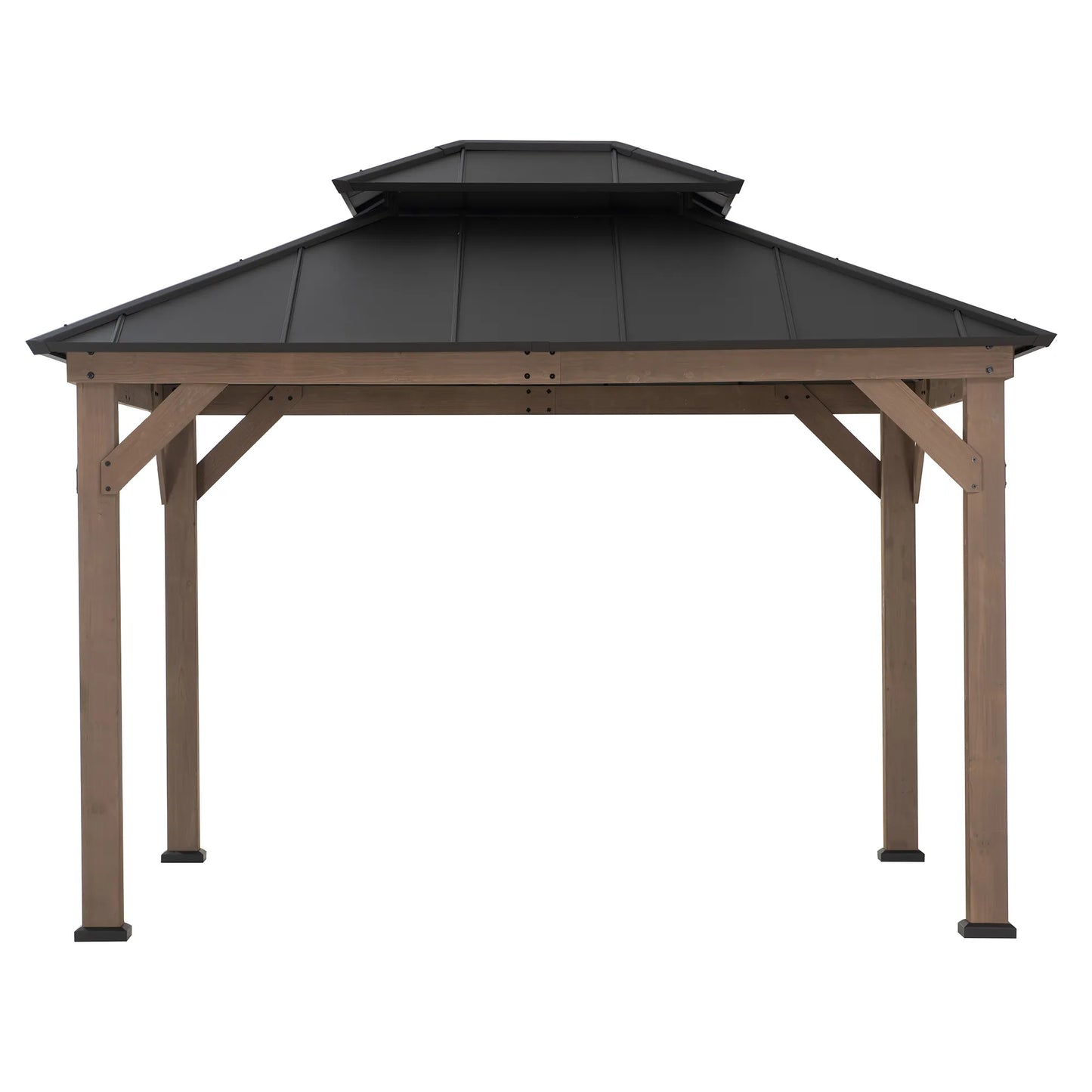 Mazonvintage 10x12 Wood Gazebo with 2-tier Metal Roof and Ceiling Hook - Weathered Cedar