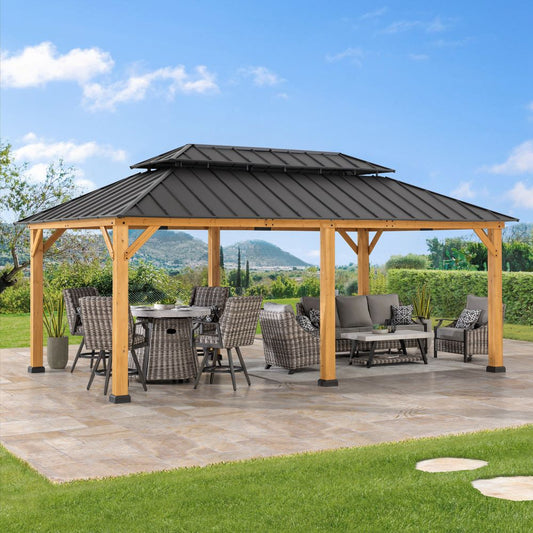 Mazonvintage 12x20 Patio Wooden Gazebo with Ceiling Hooks - Standard Natural wood
