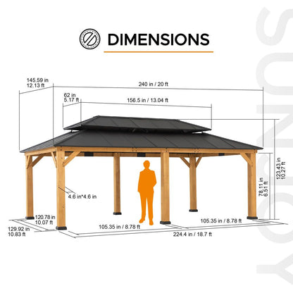 Mazonvintage 12x20 Patio Wooden Gazebo with Ceiling Hooks - Standard Natural wood