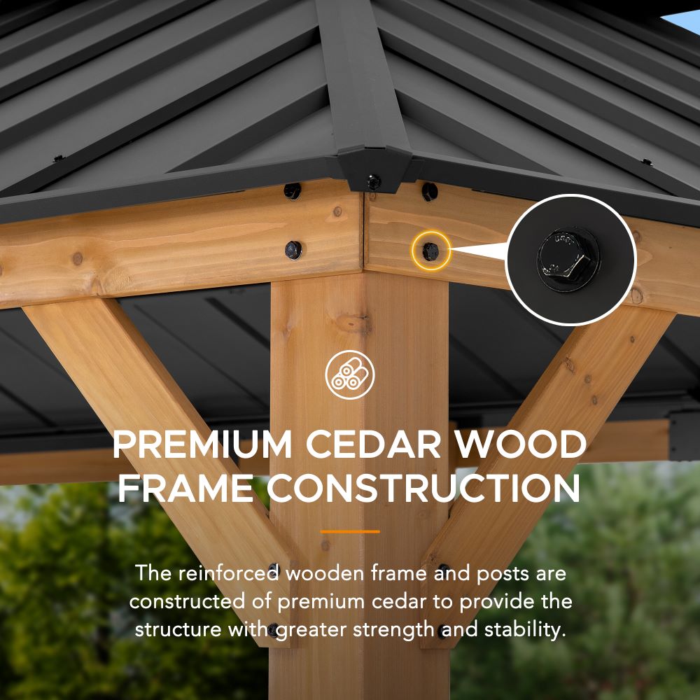 Mazonvintage 12x20 Cedar Frame Gazebo with Galvanized Steel Roof and Curtains