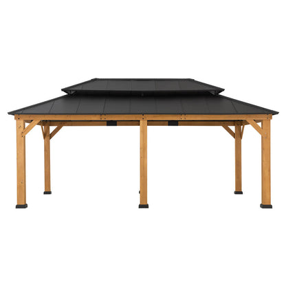 Mazonvintage 12x20 Aluminum Hardtop Gazebo with Dual Rails and Ceiling Hook - Natural Cedar