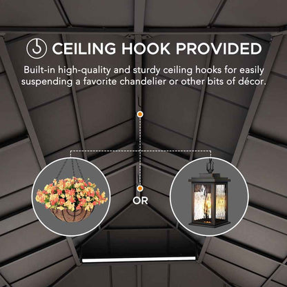 Mazonvintage 12x20 Aluminum Hardtop Gazebo with Dual Rails and Ceiling Hook - Natural Cedar