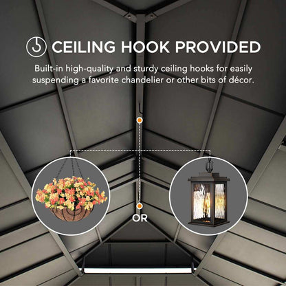 Mazonvintage 12x20 Aluminum Hardtop Gazebo with Dual Rails and Ceiling Hook - Driftwood Cedar