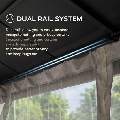 Mazonvintage 12x20 Aluminum Hardtop Gazebo with Dual Rails and Ceiling Hook - Driftwood Cedar
