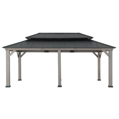 Mazonvintage 12x20 Aluminum Hardtop Gazebo with Dual Rails and Ceiling Hook - Driftwood Cedar