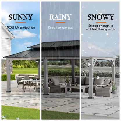 Mazonvintage 12x20 Aluminum Hardtop Gazebo with Dual Rails and Ceiling Hook - Driftwood Cedar