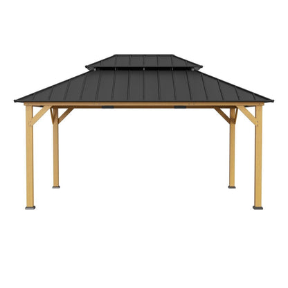 Mazonvintage 12x16 Wooden Gazebo with 2-tier Metal Roof and Ceiling Hook - Natural Cedar
