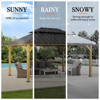 Mazonvintage 12x16 Wooden Gazebo with 2-tier Metal Roof and Ceiling Hook - Natural Cedar