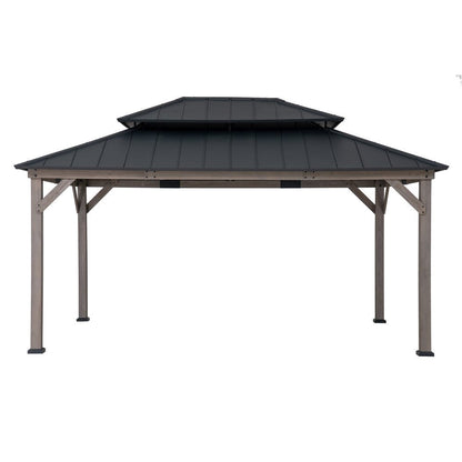 Mazonvintage 12x16 Wooden Gazebo with 2-tier Metal Roof and Ceiling Hook - Driftwood Cedar