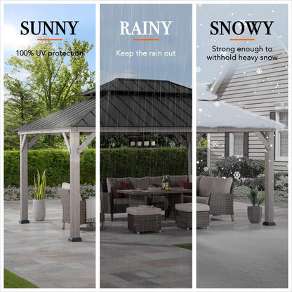 Mazonvintage 12x16 Wooden Gazebo with 2-tier Metal Roof and Ceiling Hook - Driftwood Cedar