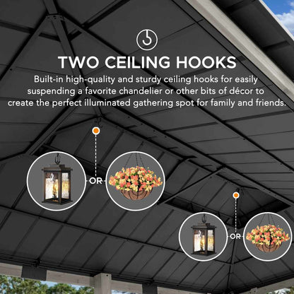 Mazonvintage 12x20 Cedar Hardtop Gazebo with 2 Ceiling Hooks - Driftwood Cedar