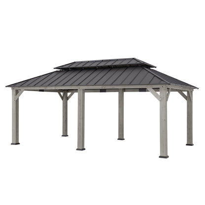 Mazonvintage 12x20 Cedar Hardtop Gazebo with 2 Ceiling Hooks - Driftwood Cedar