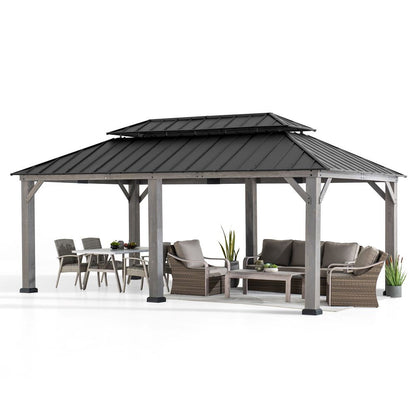 Mazonvintage 12x20 Cedar Hardtop Gazebo with 2 Ceiling Hooks - Driftwood Cedar