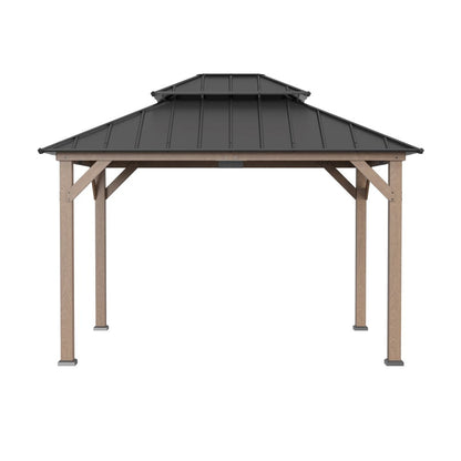 Mazonvintage 10x12 Cedar Wood Gazebo with Galvanized Steel Roof, LED String Lights & Mosquito Netting - Brown