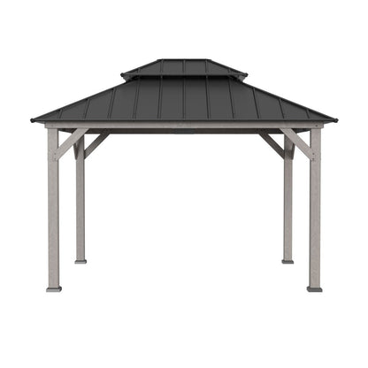 Mazonvintage 10x12 Cedar Wood Gazebo with Galvanized Steel Roof, LED String Lights & Mosquito Netting - Black
