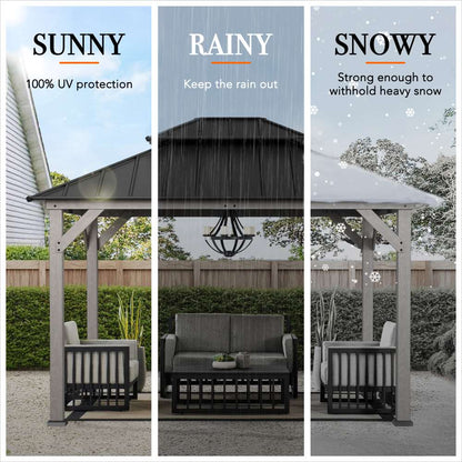 Mazonvintage 10x12 Cedar Wood Gazebo with Galvanized Steel Roof, LED String Lights & Mosquito Netting - Black