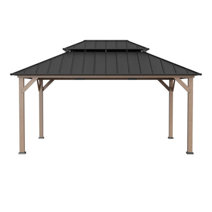 Mazonvintage 12x16 Cedar Frame Gazebo with Steel Roof, Netting and Ceiling Hook - Weathered Cedar