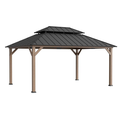 Mazonvintage 12x16 Cedar Frame Gazebo with Steel Roof, Netting and Ceiling Hook - Weathered Cedar
