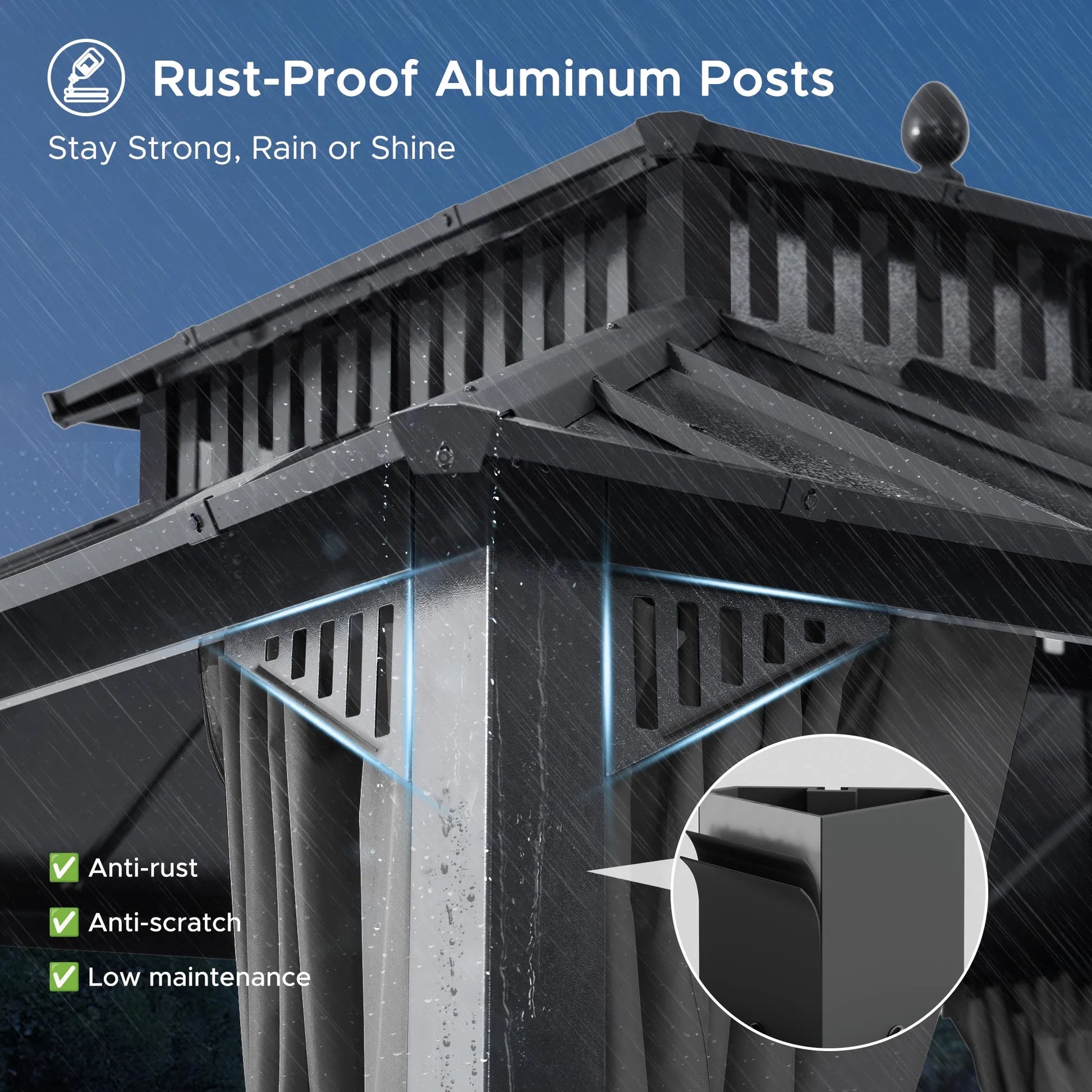 Mazonvintage Kingston 10x10 Gazebo with Netting & Curtain | Steel Roof - Gray Aluminum Posts