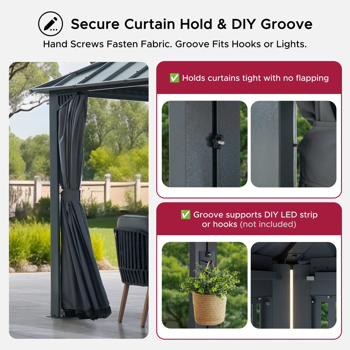 Mazonvintage Kingston 12x12 Gazebo with Netting & Curtain | Steel Roof - Gray Aluminum Posts