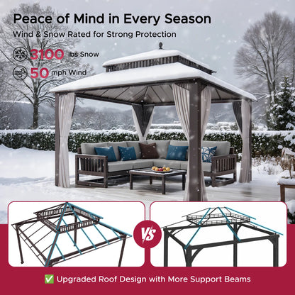 Mazonvintage Kingston 12x12 Gazebo with Netting & Curtain | Steel Roof - Brown Aluminum Posts