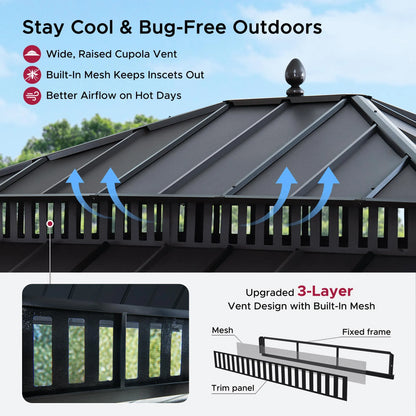 MazonvintageKingston 12x14 Gazebo with Netting & Curtain | Steel Roof - Gray Aluminum Posts