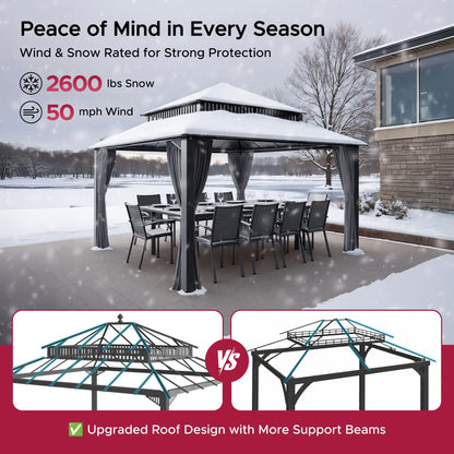 MazonvintageKingston 12x14 Gazebo with Netting & Curtain | Steel Roof - Gray Aluminum Posts