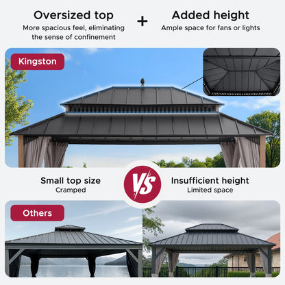 Mazonvintage Kingston 12x16 Gazebo with Netting & Curtain | Steel Roof - Woodgrain Aluminum Posts