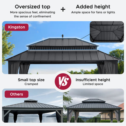 MazonvintageKingston 12x16 Gazebo with Netting & Curtain | Steel Roof - Gray Aluminum Posts