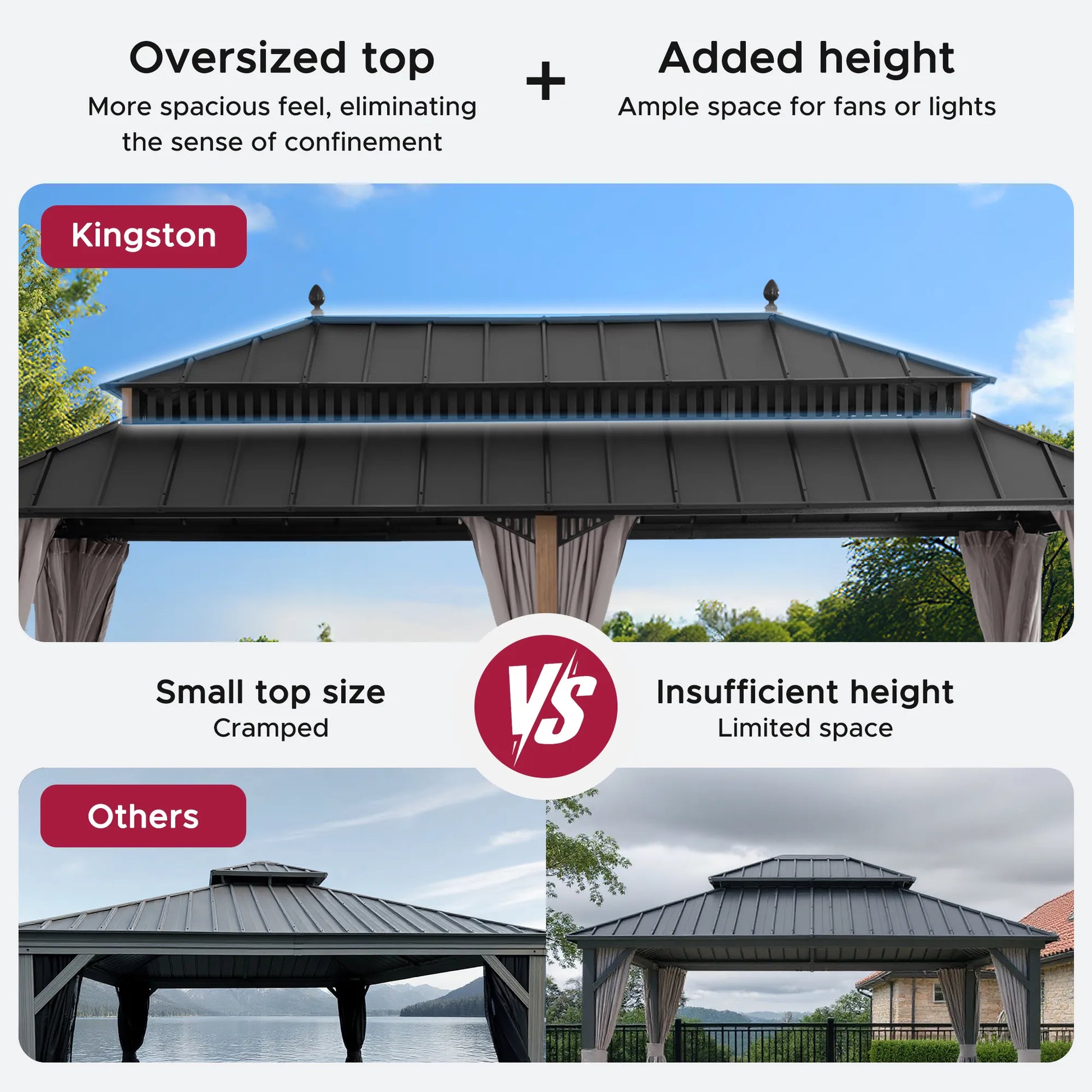 Mazonvintage Kingston 12x20 Gazebo with Netting & Curtain | Steel Roof - Woodgrain Aluminum Posts