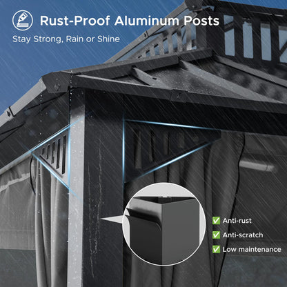 Mazonvintage Kingston 12x16 Gazebo with Netting & Curtain | Steel & PC Roof - Gray Aluminum Posts