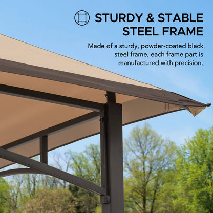 Mazonvintage 5x8 BBQ Grill Gazebo with Bar Shelves and Hooks - Tan & Brown